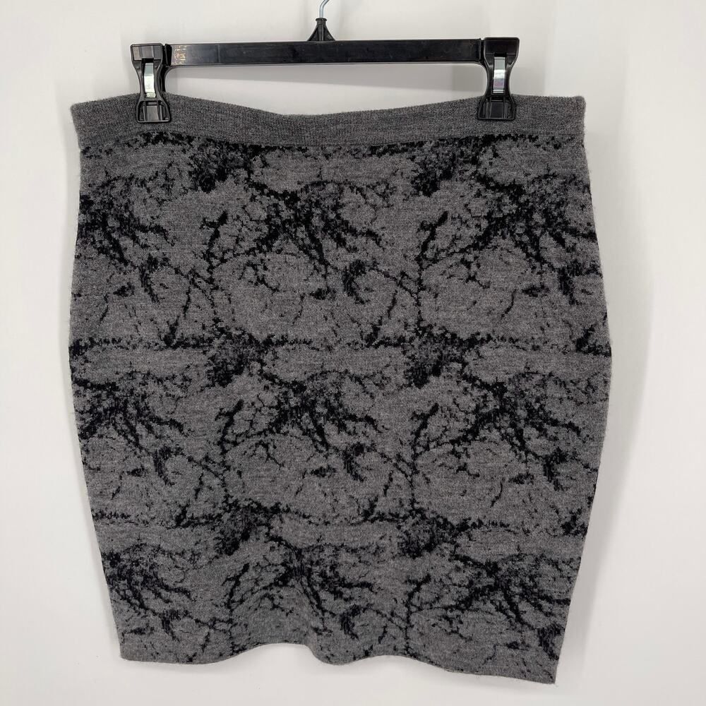 Eileen Fisher Pencil Skirt Womens Sz Medium Gray Black Wool Cotton Blend Knit